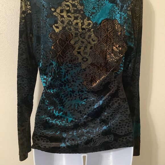 Chico's Multicolor Velvet Burnout Floral Witchy Whimsigoth Long Sleeve Top M - Picture 6 of 7